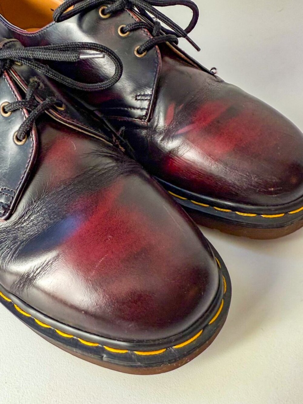 VTG Doc Marten 90s Oxblood Leather Shoe Low Top Oxford Made In England Mens 11 - Picture 2 of 16